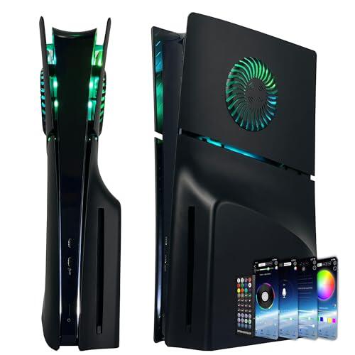 Placa frontal DOBEWINGDELOU para PS5 Slim Disc Edition con tira de luz RGB, filtro de polvo y ventilación, más de 400 efectos, anillo de luz LED