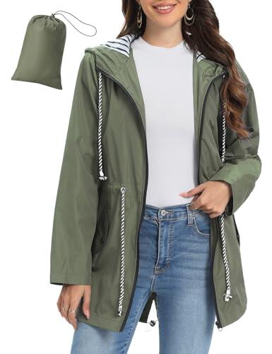 UMIPUBO Chubasquero Mujer Impermeable Chaqueta Ligera al Aire Libre Chaqueta de lluvia Plegable para Primavera y Verano con Capucha(Verde,M)