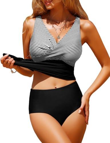 UMIPUBO Bañadores Mujer Mujer Tankini Reductor Vientre Plano Traje Cintura Alta De Baño Sexy de Cuello V Push up Bañador de Playa Pantalon