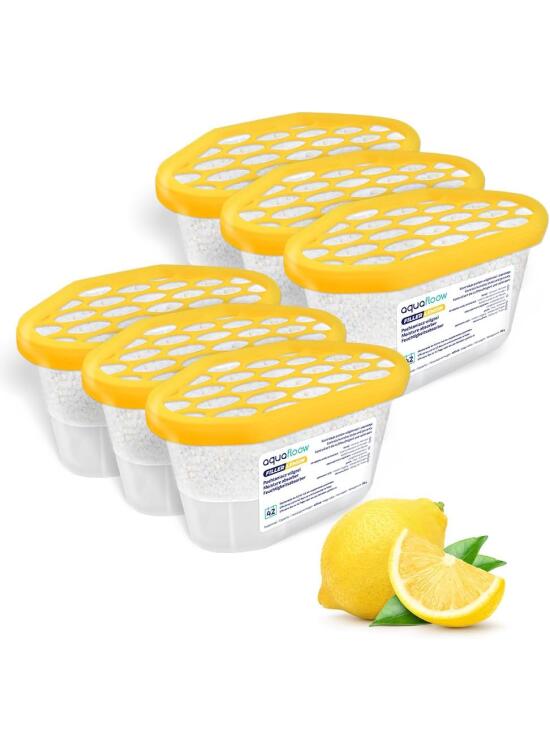 Aquafloow Deshumidificador 400 ml, Antihumedad Habitación 6 Piezas LEMON | Neutralizador de Olores, Absorbente de Humedad para Cocina, Armario, Baño, Estudio, Ropa