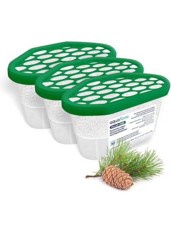 Aquafloow Deshumidificador 400 ml, Antihumedad Habitación 3 Piezas PINE | Neutralizador de Olores, Absorbente de Humedad para Cocina, Armario, Baño, Estudio, Ropa