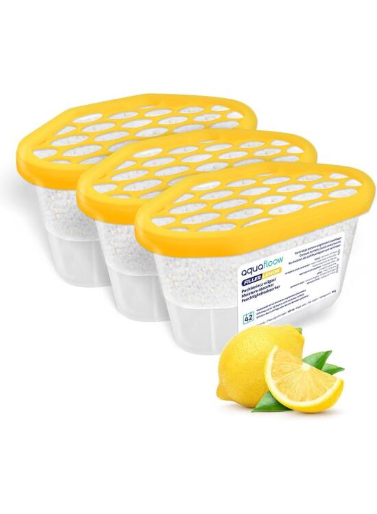 Aquafloow Deshumidificador 400 ml, Antihumedad Habitación 3 Piezas LEMON | Neutralizador de Olores, Absorbente de Humedad para Cocina, Armario, Baño, Estudio, Ropa