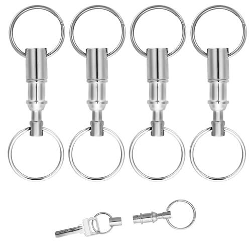 4uds Llavero de Liberación Rápida, Doble Llaveros Desmontables Llavero Extraíble Llavero de Desconexión Rápida con Llaveros de Metal para Manualidades Accesorio para Llaves de Coche en Casa