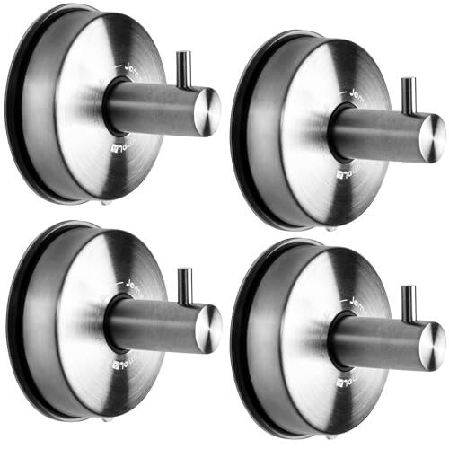 JOMOLA Gancho Ventosa para Toalla Toallero Con Ventosa Para Baño Cocina Colgador De Pared Sin Taladro Gancho De Pared Con Percha Accesorios De Baño Inoxidable Acabado Cepillado, 4 Piezas