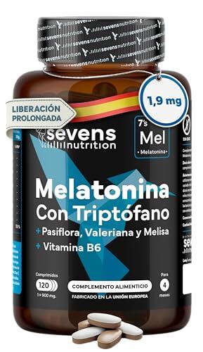 Melatonina Pura 1,9 mg con Triptófano - Pastillas para dormir bien - Liberación Prolongada Bicapa – 120 Cápsulas para 4 meses - Ayuda a conciliar el sueño profundo – Con Valeriana, Pasiflora y Melisa