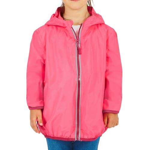 PERLETTI Cortavientos Niño Niña Impermeable Ultra Ligero - Chubasquero Niños Rompevientos con Capucha y Bolsillos - Chaqueta Outdoor Running Viaje Deporte con Estuche Detalles Reflectantes (Coral, S)