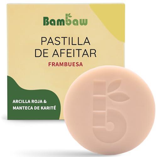 Bambaw Pastilla de afeitar mujer 80g, Pastilla de afeitar con manteca de karité & arcilla roja, Jabón natural ecológico, Pastilla jabón exfoliante, Jabón de afeitar de frambuesa