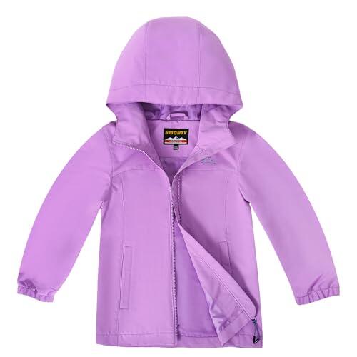 SMONTY Chaqueta Impermeable para Niños Capucha a Prueba de Viento Chaqueta Transpirable para Senderismo, Ciclismo y Carrera al Aire Libre Deportes(Lavanda, 13-14 años)