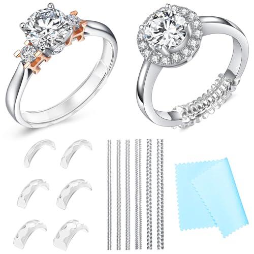 Ajustadores de tamaño de anillo para anillos sueltos - Pack de 6 protectores de enganche fácil y pack de 6 ajustadores de tamaño de anillo en espiral hacen que el anillo sea más pequeño sin cambiar el