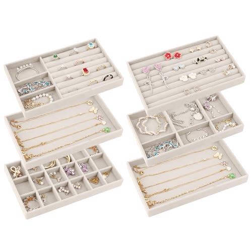 talifoca 6 Pcs Organizador De Joyas,Organizador Joyas Cajones,Apilables Bandeja Joyas,Organizador de Joyería de Terciopelo Para Guardar y Exhibir Aretes, Collares