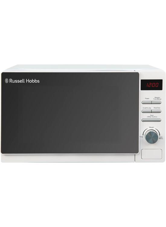Russell Hobbs RHM2079A - Microondas digital básico, 20 l y 800 W, 5 niveles de potencia, descongelación automática, 8 menús de cocinado automático, reloj y temporizador, fácil de limpiar, blanco