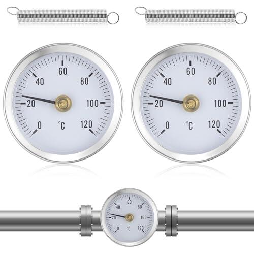 Termómetro para calefacción, 2 unidades, con muelle de 63 mm, para tubos de agua caliente, termómetro para tubos de 0-120 ℃ para temperatura de tubo de radiador, hogar e industria