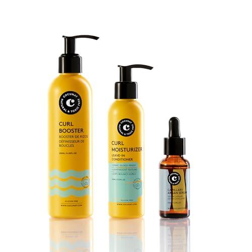 COCUNAT - Plan Rizos Brillantes - Moisturizer Leave In + Curl Booster + Sérum Aceite Argán - Método Curly - Hidrata, Desenreda, Nutre, Elimina Frizz - 250ml+150ml + 30ml