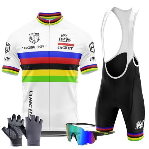 Traje Ciclismo Hombre Verano Conjunto Bicicleta Ropa MTB Maillot Bici Manga Corta＋Pantalones Cortos 9D Gel Acolchado Maillot para MTB+Incluye Guantes y Gafas de Ciclismo (TYP-1,M)