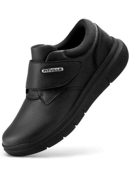 FitVille Zapatos de Piel para Hombre con Puntera Ancha Zapatillas Cómodas para Caminar Ajustables para Pies Sensibles