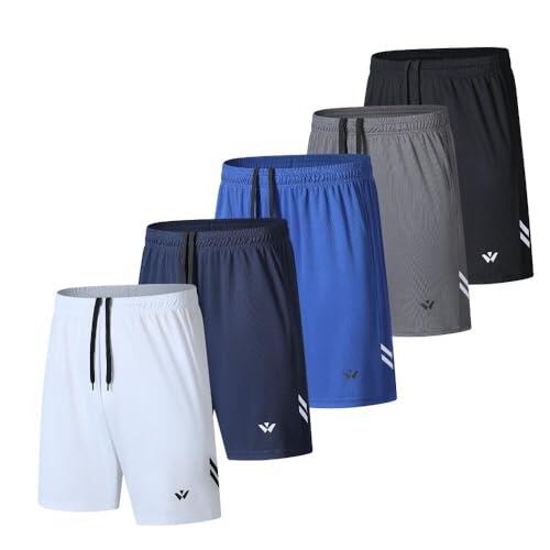 fovdtaa Paquete de 5 pantalones cortos deportivos para hombre con bolsillos y cintura elástica, pantalones cortos de entrenamiento de secado rápido, pantalones de correr, 46