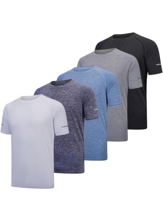 Fovdtaa Paquete de 5 camisetas atléticas transpirables de manga corta y cuello redondo para hombre, para gimnasio, entrenamiento y correr