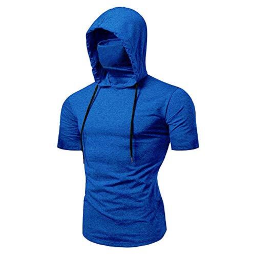 Duohropke Sudadera con capucha para hombre Cyberpunk Ninja con máscara, capucha, manga larga, deportiva, ajustada, sudadera, disfraz de Halloween, calavera, motorista, camiseta con capucha, 04 azul