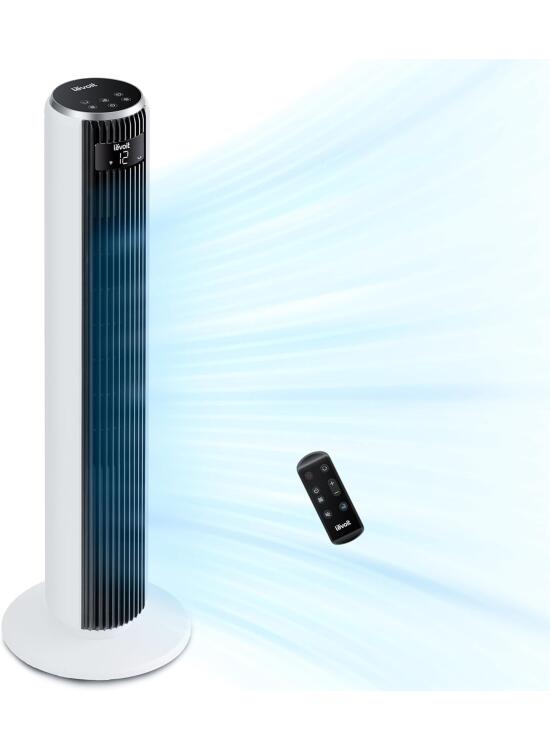 LEVOIT 20dB Ventilador de Torre con Mando a Distancia, 7.9m/s con Motor DC, 26W Ventilador Silencioso con Modo Reposo, 4 Modos y 12 Velocidades, Temporizador 12H, Pantalla LED, Oscilación 90°, Blanco