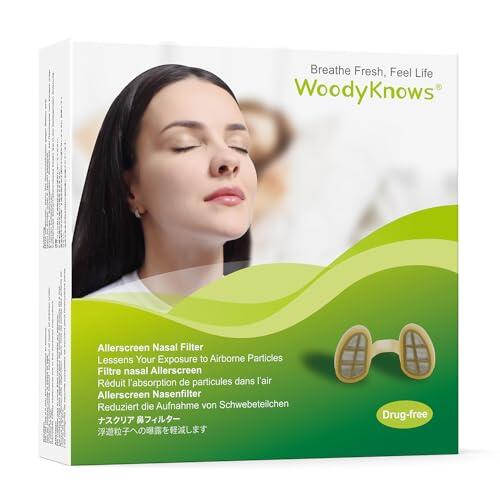 Filtros Nasales WoodyKnows Allerscreen, ayuda para alergias estacionales y al polvo (M, 3 Filtros+12 Repuestos)