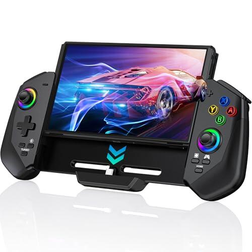 KICKDOT Controladores de interruptor con palanca de mando Hall para Nitendo Switch/OLED, control remoto Switch Pro con luz RGB/Turbo/motor dual/4 ranuras de juego, Joypad con cable de repuesto para