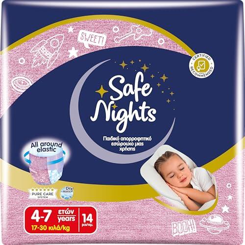 Babylino Safe Nights Girl, Braguita de noche absorbente para niñas de 4-7 años (17-30 kg), 14 unidades