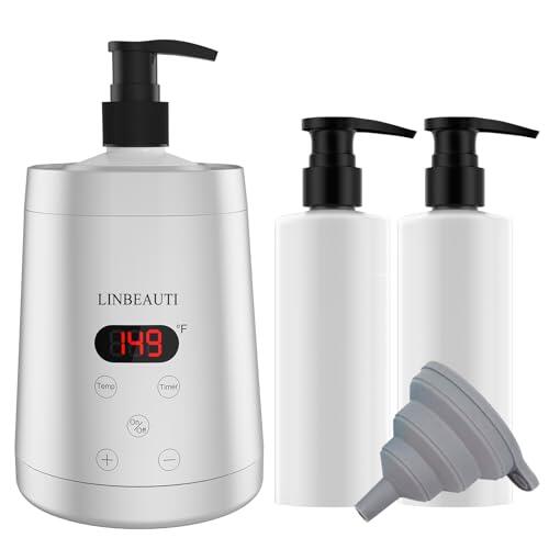 LINBEAUTI Calentador de Aceite de Masaje con Dos dispensadores de Botellas de Aceite, Calentador Continuo de 0 a 65 °C, Calentador de Botellas de loción para salón, SPA, hogar, Plateado