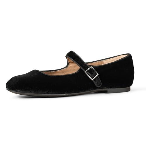 Amazon Essentials Bailarinas Tipo Mary Jane Mujer, Negro Terciopelo, 38.5 EU