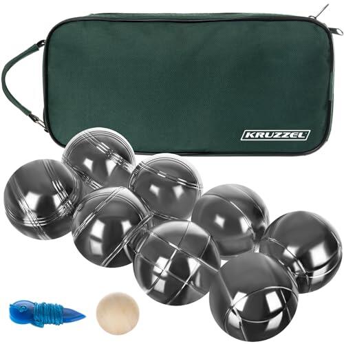 KRUZZEL Juego de petanca con 8 bolas de metal + bola de madera y cinta métrica en maletín de transporte – Juego de petanca para jardín, parque, camping