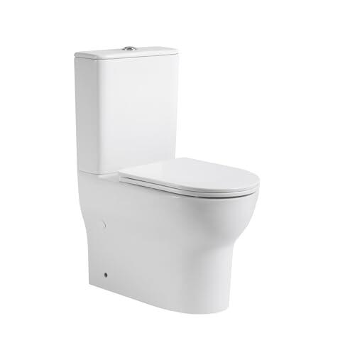 BAIKAL Inodoro de Cerámica T2. WC Compacto a Suelo con Sistema Rimless y cisterna Monobloque con mecanismo de Doble Descarga. Sanitario completo con Salida Dual y Asiento con caída Amortiguada.