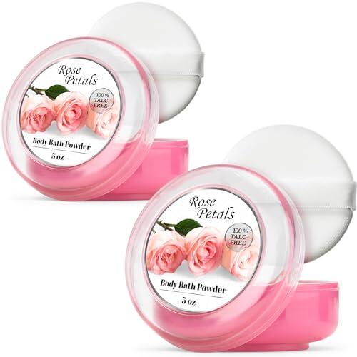 R-NEU Paquete de 2 polvos corporales para mujer con soplado, 100 % libre de talco, elegante polvo perfumado de pétalos de rosa, después del baño, para piel suave, extra grande (10 onzas)