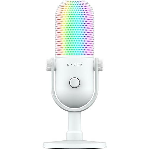 Razer Seiren V3 Chroma - Micrófono USB RGB - Micrófono de Condensador supercardioide con Tap-to-Mute (iluminación reactiva, limitador de Ganancia Digital y Amortiguador Integrado) Blanco