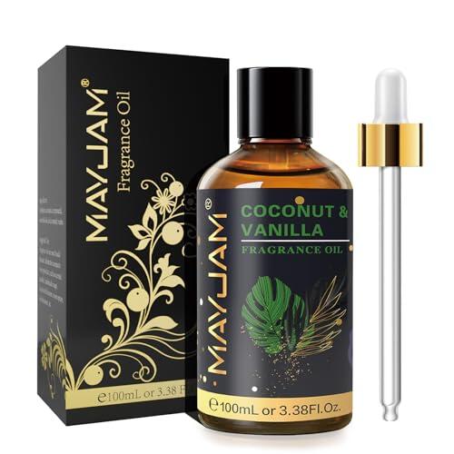 MAYJAM Aceite Perfumado de Coco y Vainilla 100ml, Aceite con Fragancia Para Difusores de Aceites Esenciales, Aromaterapia, Hogar, Quemador de Aceite