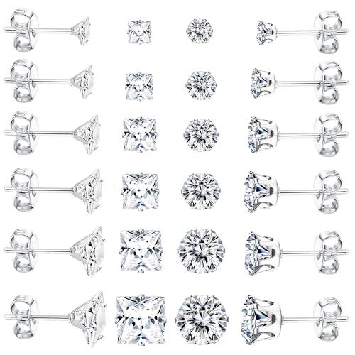 Dochais 12 Pares De Pendientes Para Hombre, Pendiente Médicos, Pendientes De Acero Quirúrgico 316L, Juego De Pendientes De Acero Inoxidable Hipoalergénico, Pendiente De Circonita Para Hombre