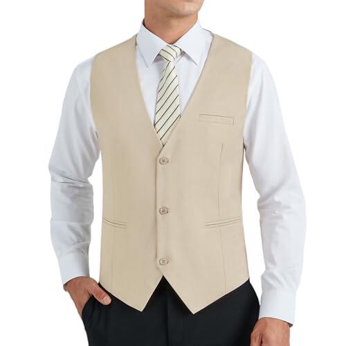 HISDERN Chaleco de Traje Hombre Champán Formal Elegante Chalecos Vestir para Hombre Boda Fiesta Negocio Clásico Color Liso con Bolsillo M