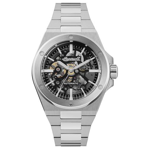 Ingersoll Reloj Automático The Baller Reloj Automático para Caballero de 45mm con Esfera Esqueleto Negra y Brazalete de Acero Inoxidable Plateado I15002
