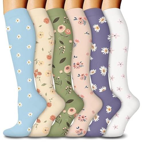 6 pares de calcetines de compresión para hombre y mujer, coloridos, calcetines de compresión, calcetines de apoyo para correr, deportes, vuelo, viajes, ciclismo.