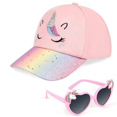 BTHRORO Gorra de Béisbol Unicornio para Niñas, Gafas de Sol Polarizadas Gorra Béisbol Ajustable para Niñas Viajes Escolares Gorras