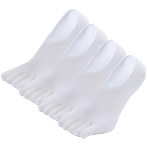 PUTUO Calcetines Invisibles de Dedos Hombre: Calcetines de Cinco Dedos Tobilleros de Algodón para Hombres Calcetines de Deporte de Corte Bajo con Silicona Antideslizante Talla 39-42, 4 Pares