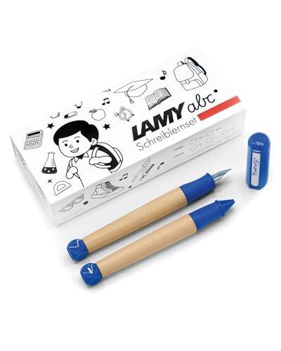 Lamy abc - Juego de aprendizaje de escritura (incluye caja de regalo, 1 pluma estilográfica para niños con pluma fina y 1 lápiz, mango antideslizante, tapa y cubo de plástico)