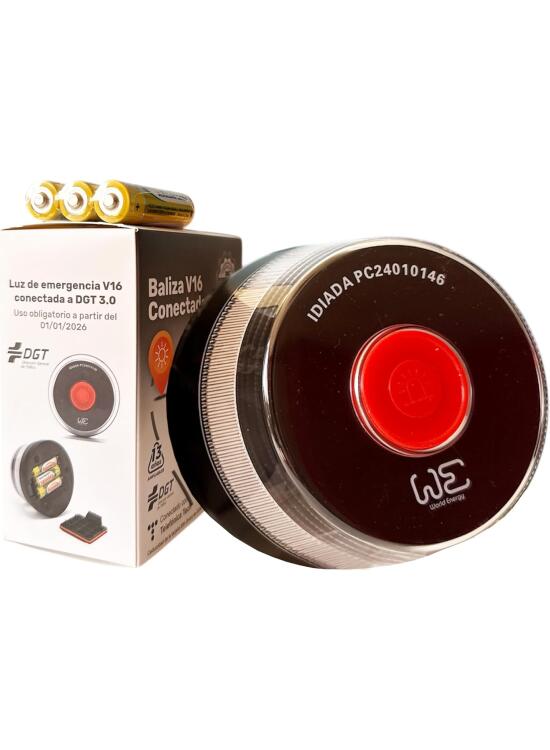 WE Luz Emergencia Coche DGT 3.0 (Obligatoria) Homologado DGT con Geolocalización | Baliza V16 Conectada [Datos incluidos hasta 2038] Luz avería Coche con GPS y Base Imantada - 1 Unidad