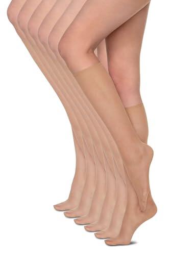 Annes styling Calcetines de mujer Hasta la rodilla 15 DEN Sin presión Ligeros y cómodos Todos los días Material liso Talla única Seis pares Sheena15, Natural