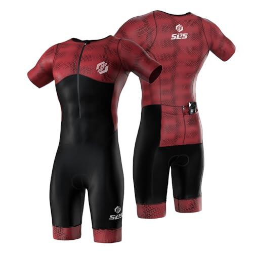 SLS3 Traje de Triatlón para Hombre - Tri Suit con Mangas Aerodinámicas para Hombre - Tejidos PRO FX para Triatlón Masculino (Claret Blur, M)
