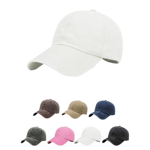 Aomig Gorra Vaquera Vintage, Gorra de béisbol Ajustable Unisex, gorra mujer en Apariencia gastada para Casuales Running Beisbol Tenis Golf, Blanco