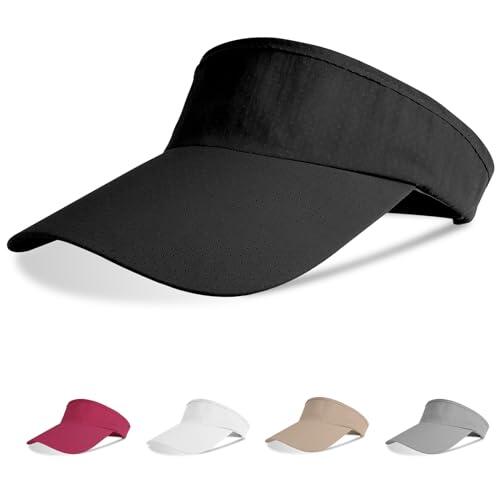 Aomig Viseras para Mujer, Sombrero Mujer Verano Transpirable Ajustable, Gorra Mujer Visera Unisex de Malla para Running Beisbol Tenis Golf, Negro