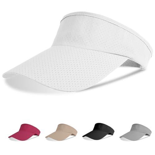 Aomig Viseras para Mujer, Sombrero Mujer Verano Transpirable Ajustable, Gorra Mujer Visera Unisex de Malla para Running Beisbol Tenis Golf, Blanco