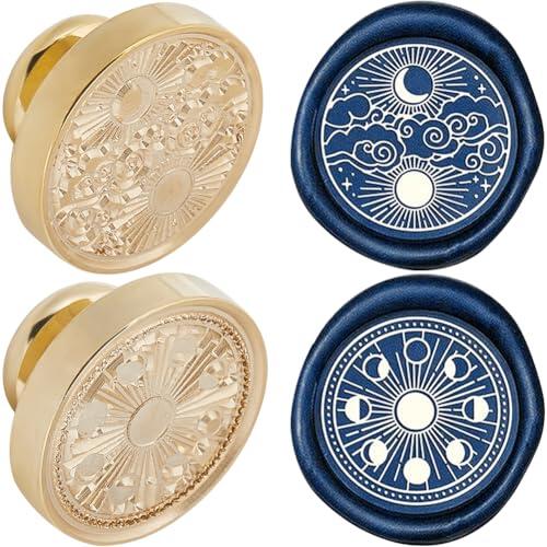 CRASPIRE 2 Sello de Cera con Cabeza de Sol Y Luna Sello de Sellado de Fase Lunar Extraíble Cabeza de Latón para Sobres de Regalo Creativos Invitaciones Tarjetas Decoración Adornos para Álbumes