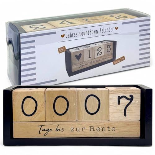 MIJOMA Calendario anual de cuenta regresiva de madera, calendario de mesa con cubos decorativos, hasta 432 días para ocasiones especiales (negro/natural, edición alemana, aprox. 18 × 7 × 5,5 cm)