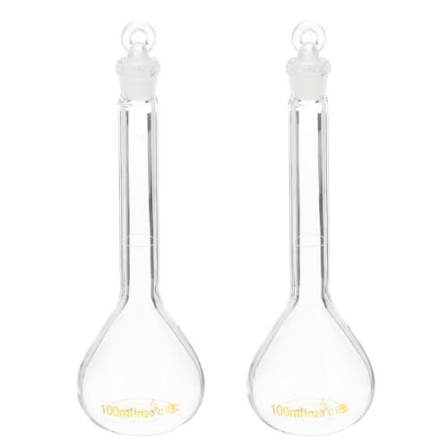 PATIKIL Matraz Volumétrico de 100 ml, 2 Unidades de Matraz Volumétrico Graduado de Vidrio Borosilicato 3.3 con Tapón de Vidrio, Tolerancia de 0.14 ml, Transparente