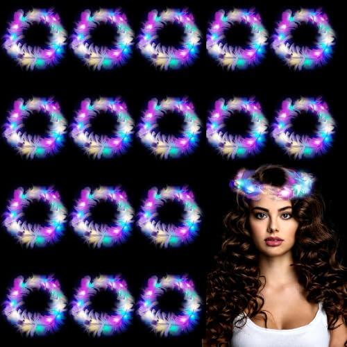 16 unidades Diademas Plumas LED Iluminadas,Pluma LED Diadema Mujeres,Regalos Creativos,Halloween, Navidad,año nuevo,Fiestas,Carnavales